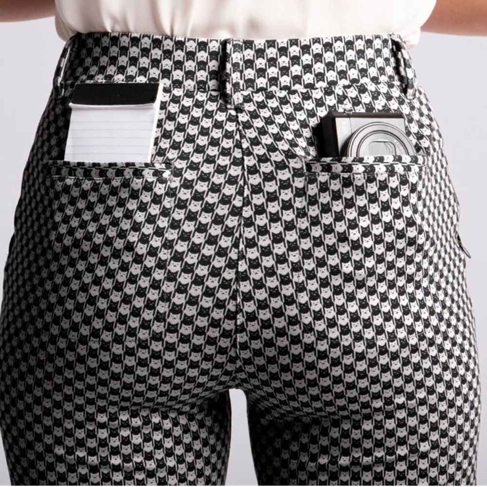 Betabrand NWT Chino Straight Leg Dress Pant/Yoga Pant Catstooth Cat Print‎ - Picture 6 of 7